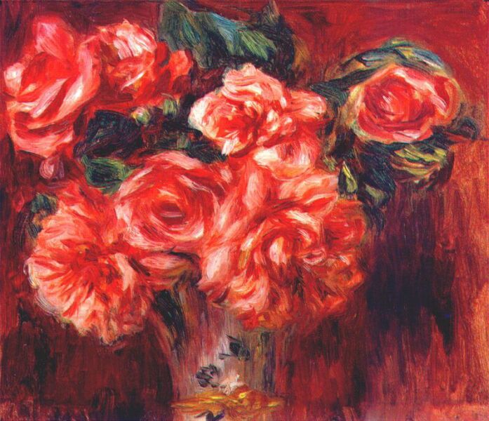 Moss roses - Pierre-Auguste Renoir painting on canvas